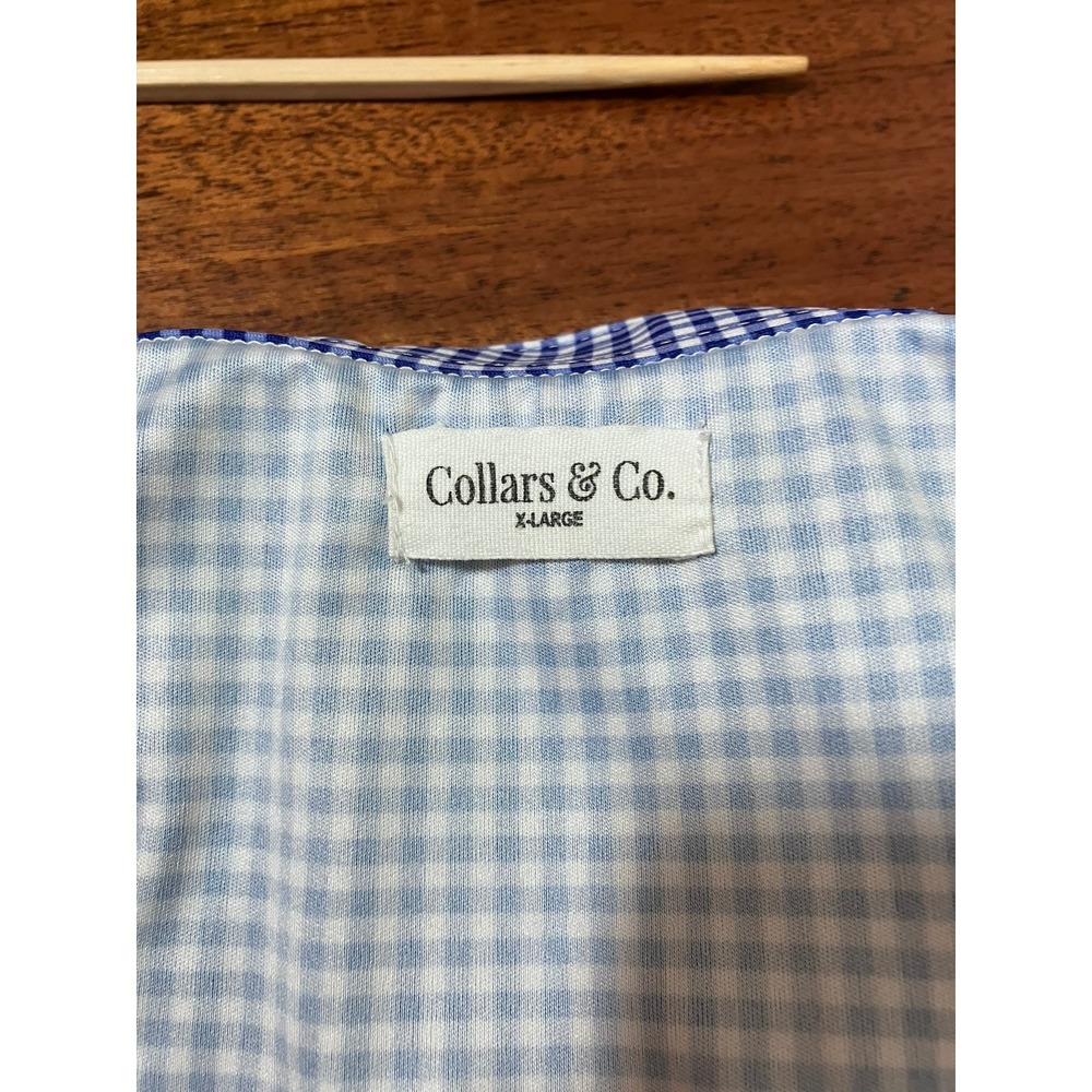 Collars & Co Mens XL Blue Gingham Dress Collar Polo Performance Shirt Preppy - Picture 3 of 9